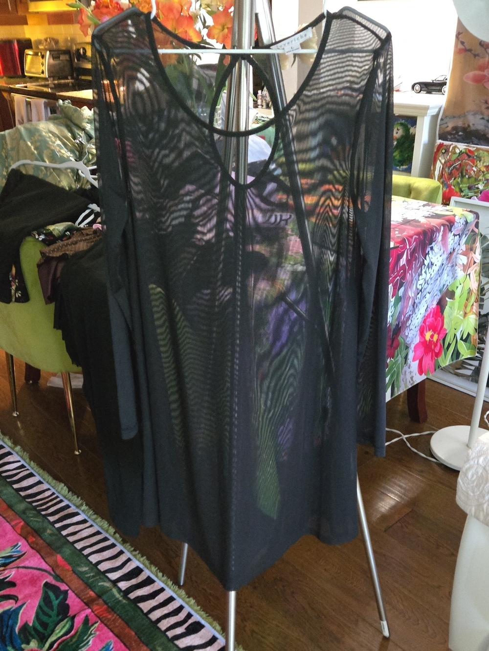 Black Sheer Long-Sleeve Women's Top - Lightweight Layering Long Top P2P 19 35.L